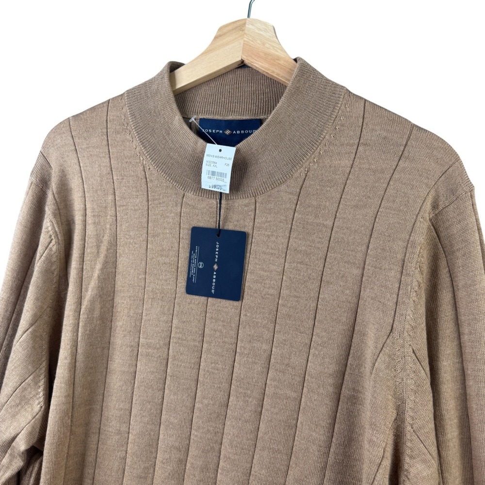 Joseph Abboud Mens XXL Tan Merino Wool Blend Mock Neck Ribbed Sweater M323364